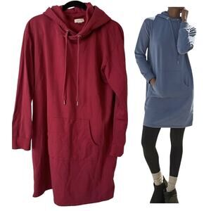 Garnet Hill Sz M RED Trainer Hooded Dress Side Zip French Terry Comfy Athleisure
